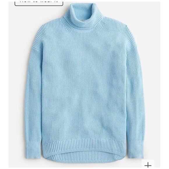 J. Crew Cotton Blend Ribbed Turtleneck Sweater Blue Cotton Cashmere Chunky Knit - Picture 1 of 7
